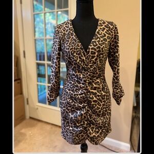 ZARA Leopard Print Ruched Dress